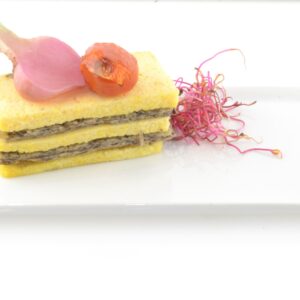 Mille feuille polenta et duxelle de champignon