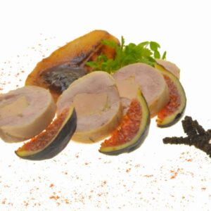 Ballotine de caille et foie gras sur poire rôtie, poivre long de Java